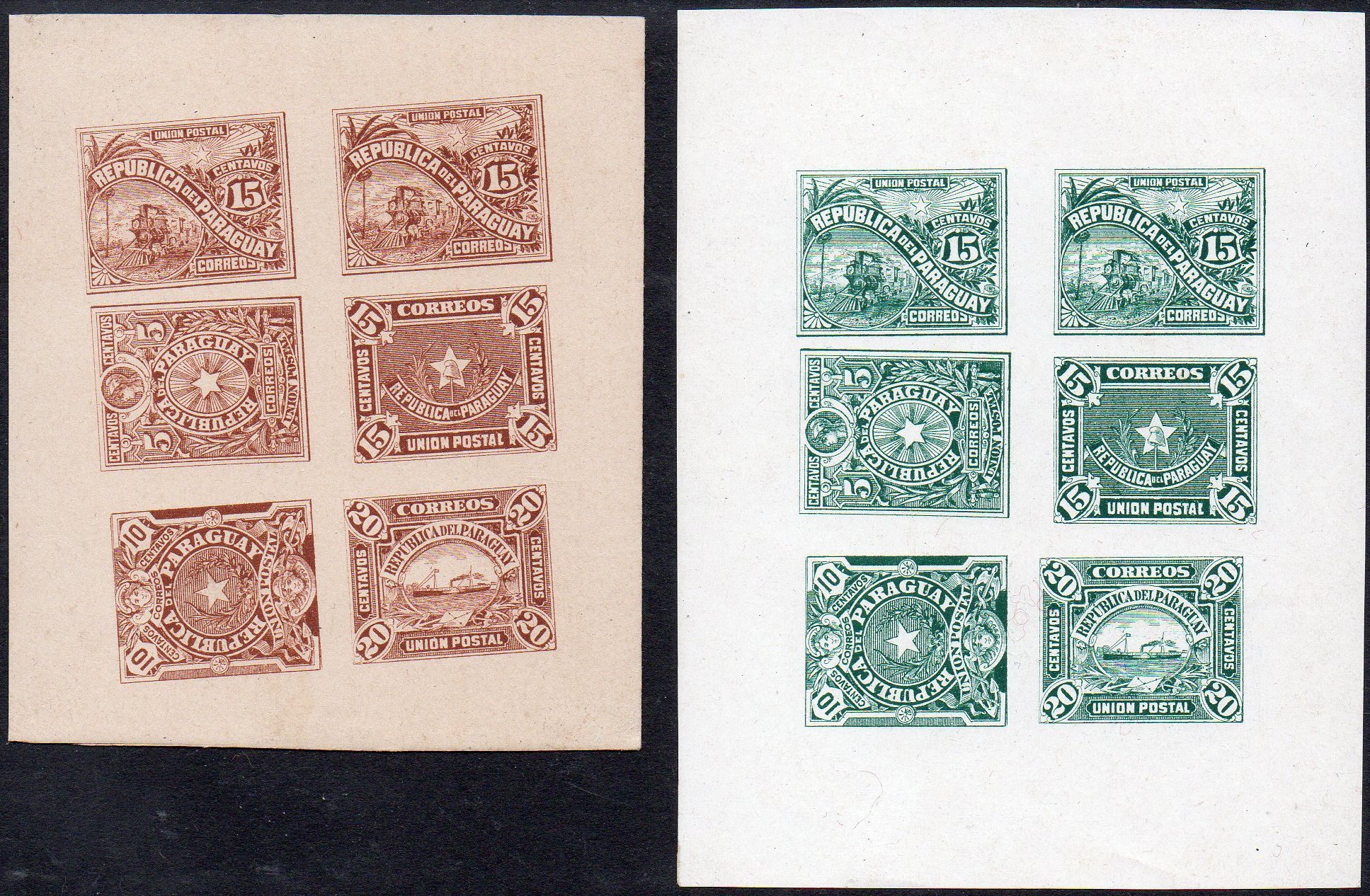 Paraguay 1886 Official proof essay sheetlets of 6